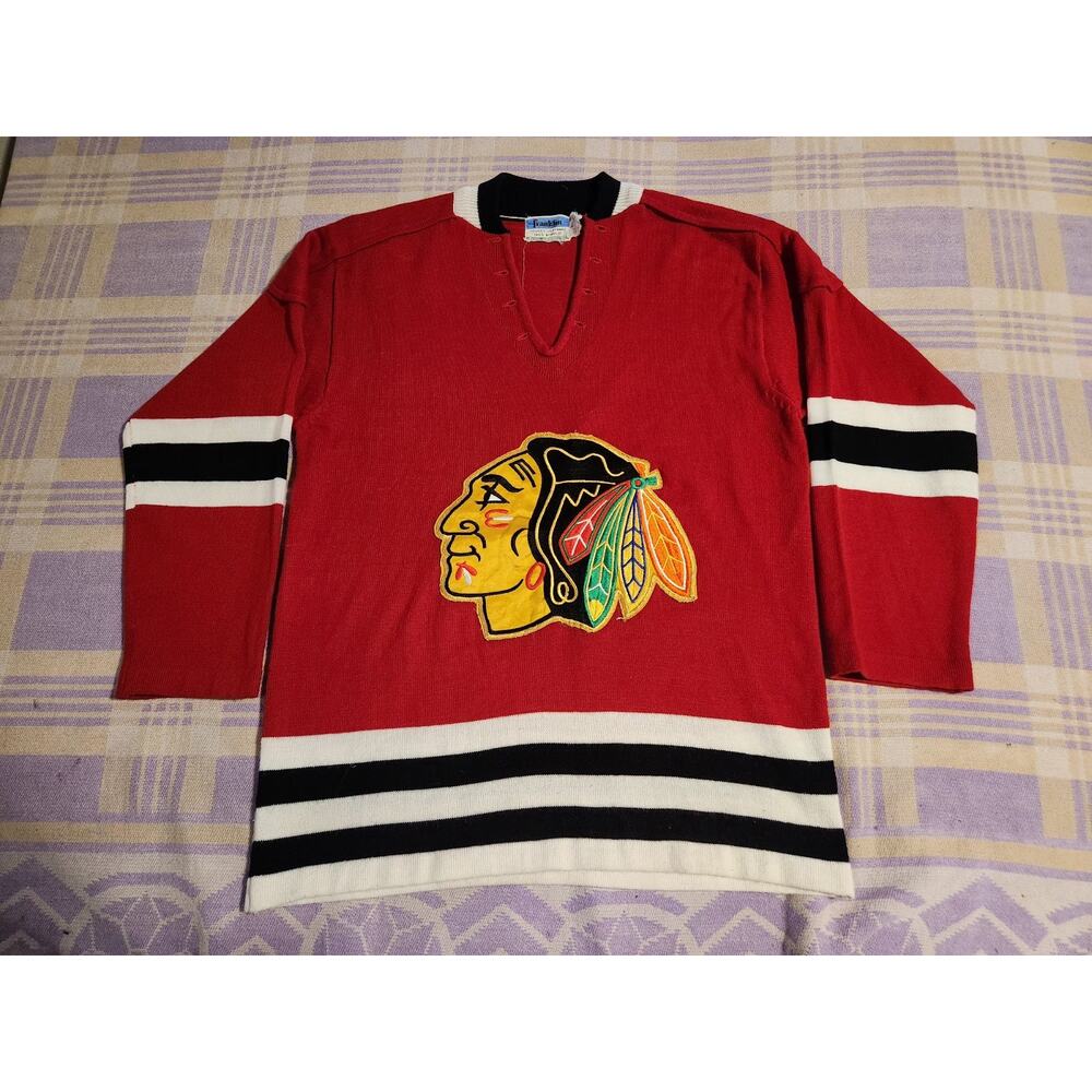 VINTAGE Chicago BLACKHAWKS Sweater 70s 80s Franklin Hockey Clothing Jersey